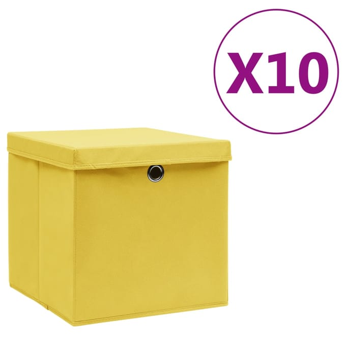 vidaXL - Opbergboxen - met - deksel - 10 - st - 28x28x28 - cm - geel