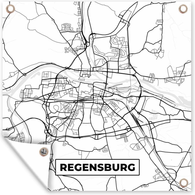 Tuindoek Plattegrond - Kaart - Regenburg - Stadskaart - 100x100 cm