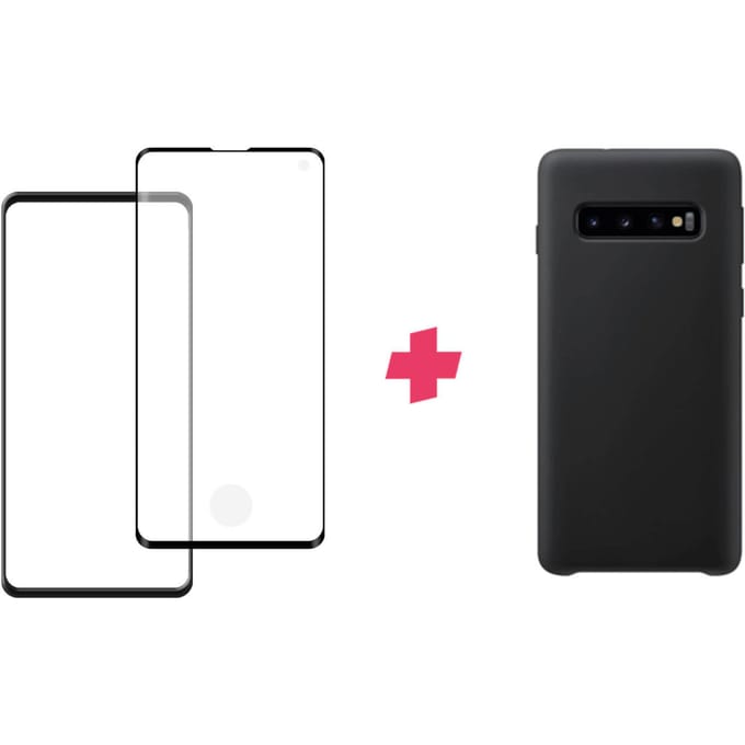 Bundel: Samsung Galaxy S10 screenprotector + Zwart Siliconen hoesje