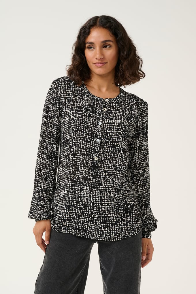 Blouse met lange mouwen Regular fit Black/Turtledove Graphic Dot black white