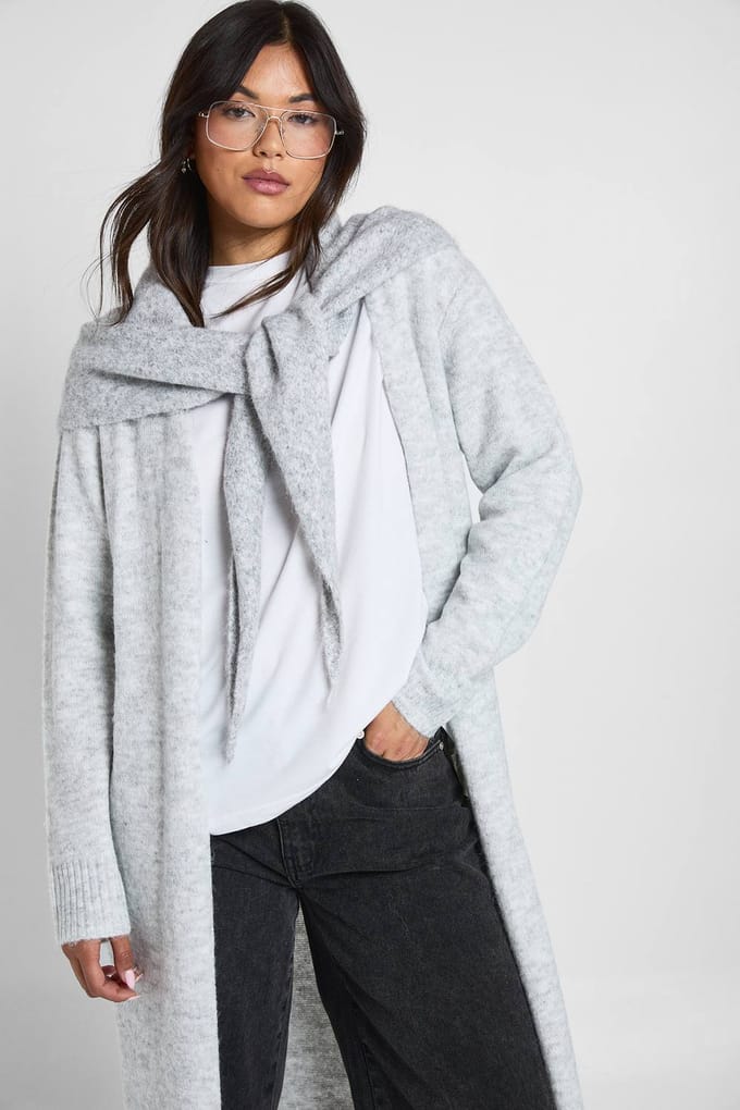 boohoo Dames Superzachte Longline Gebreide Maxi Cardigan | Grey | Maat: Small