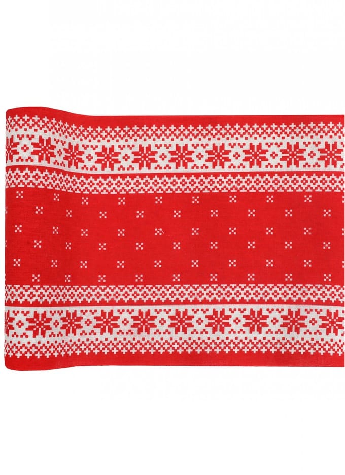 SANTEX - Katoenen tafelloper voor de open haard 3 m x 28 cm rood en wit
