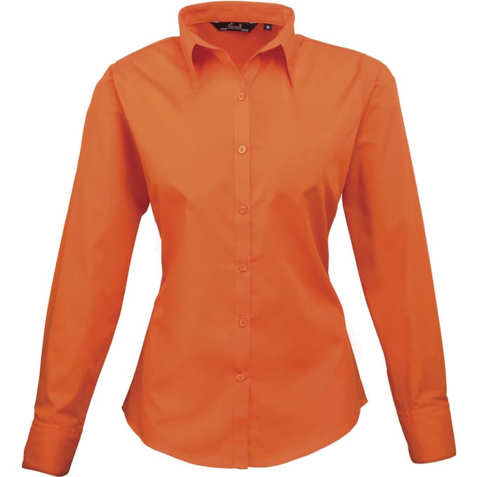 Premier Dames/Dames Popeline Blouse met Lange Mouwen (Oranje)