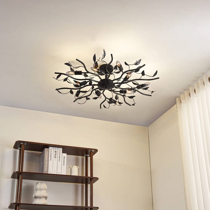 Lindby plafondlamp Yos, 10-lamps, 95 cm, zwart-goud, E14