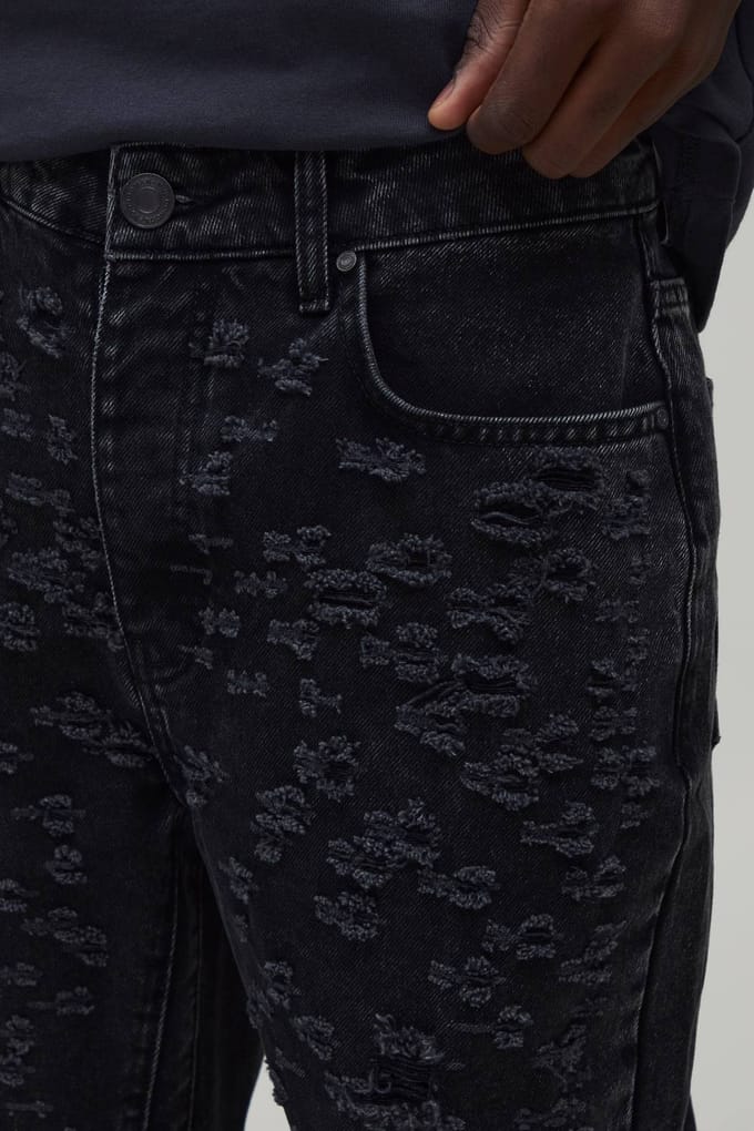 Volledig Gescheurde Gestapelde Gusset Slim Flared Jeans | Charcoal | Size 30R