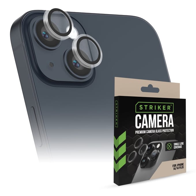 Striker Screenprotector geschikt voor Apple iPhone 14 Glazen | Striker Single Lens Camera Lens Protector - Case Friendly - Zwart