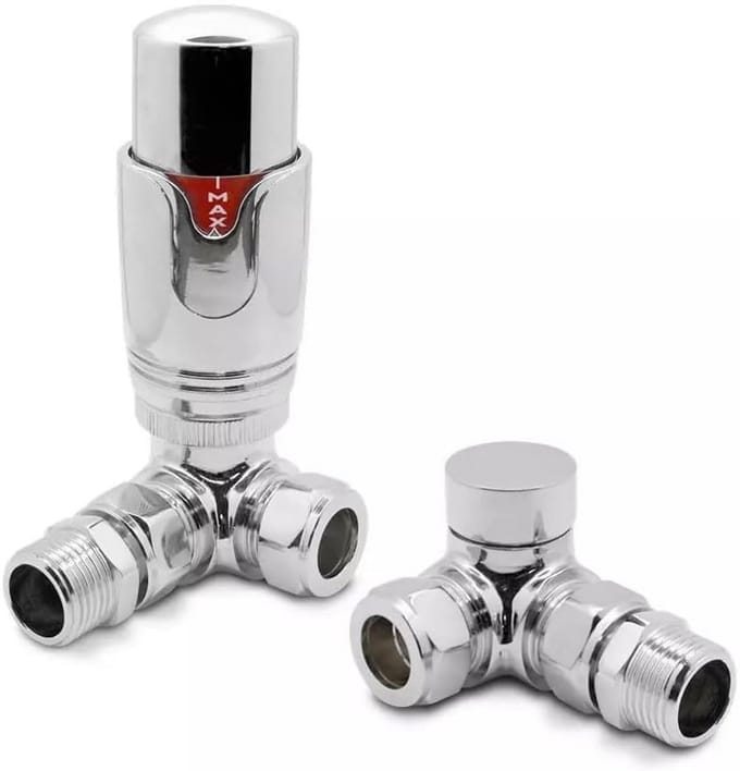 Thermostatische Radiatorventiel Hoek 15mm set met Afsluitkap - Chroom