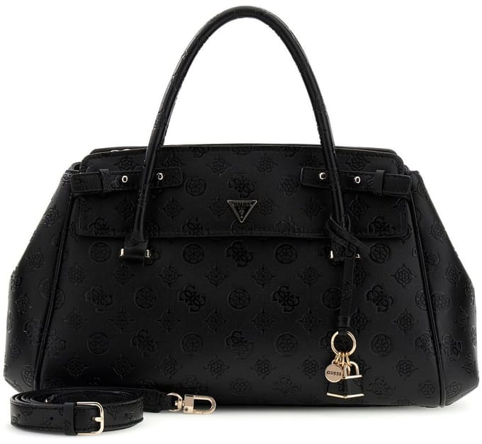 GUESS handtas schoudertas Diana 3 Compartment Satchel Black Logo zwart