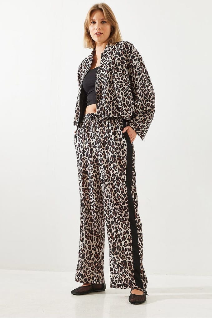 Hoge Taille Luipaardprint Wijde Pantalon