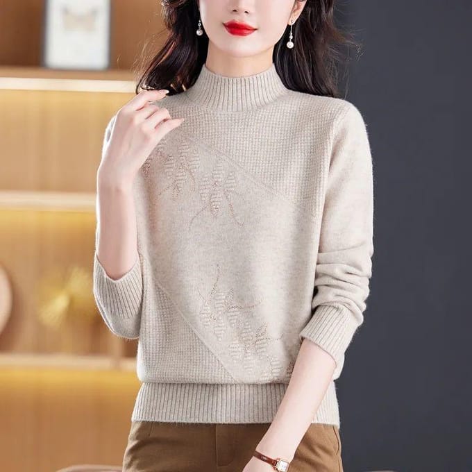 Effen Kleur Jacquard Gebreide Trui Dames Hoge Hals Wintertrui Gebreide Basis Trui 3XL grijze kleur