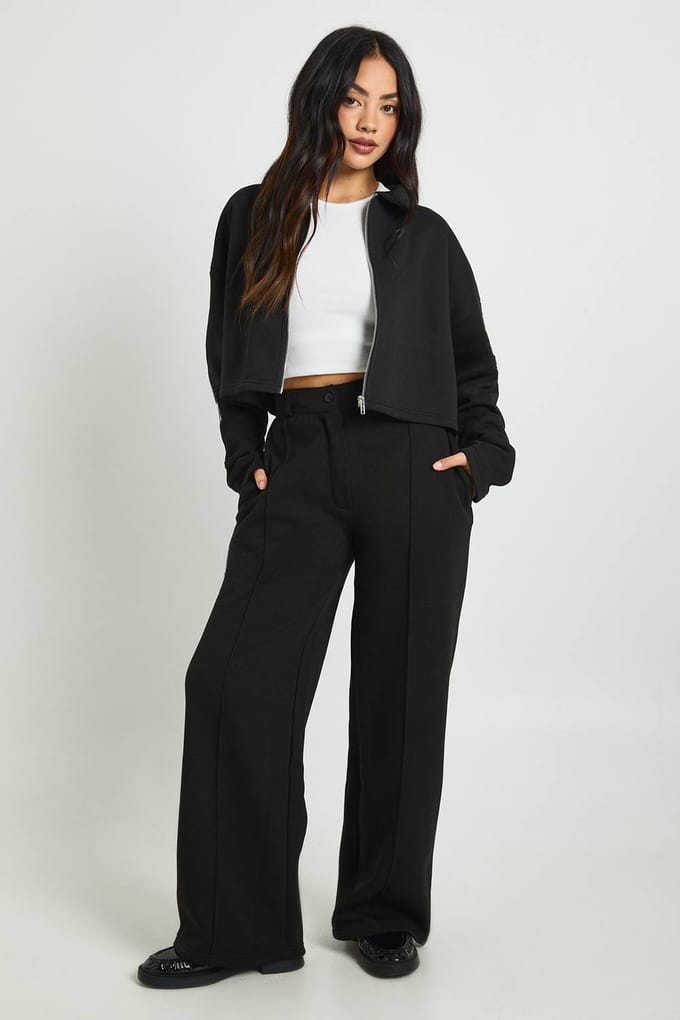 boohoo Dames Korte Bomberjack En Getailleerde Joggingbroek Trainingspak | Black | Maat: XL
