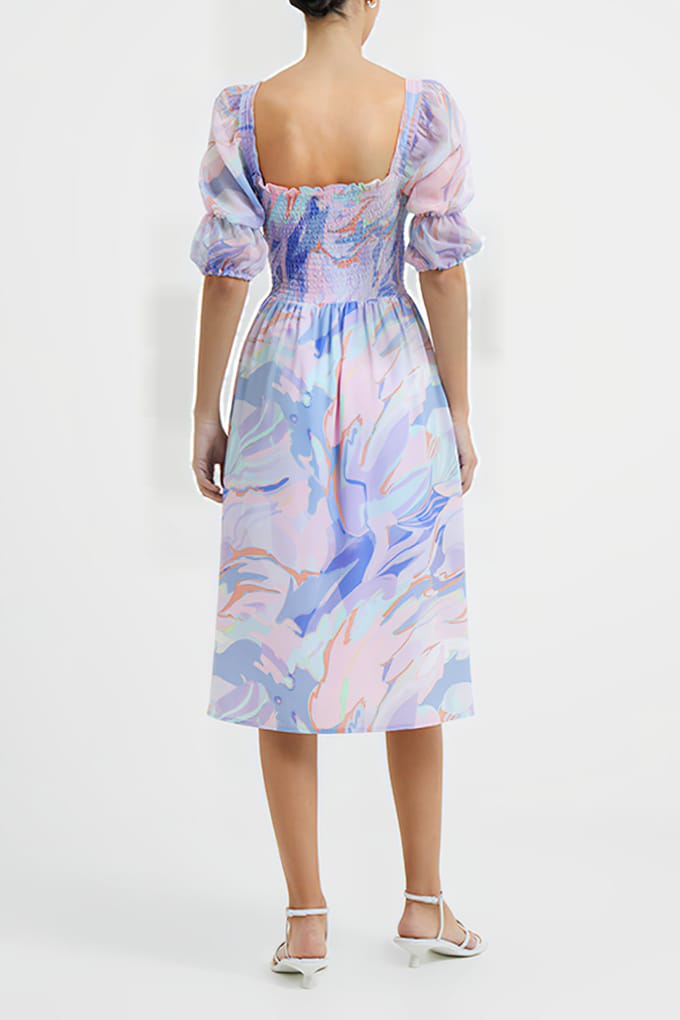 French Connection Dalla Verona Smocked Midi Dres Blue Größe: 8 | Midikleider Outlet | Damen | Blau