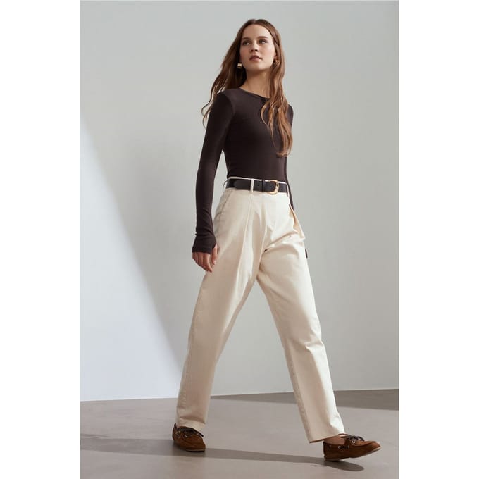 Hoge taille Wijde Pijpen Gabardine Broek