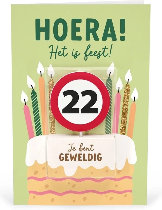 Verjaardagskaart met kaars | 22 jaar | Je bent geweldig