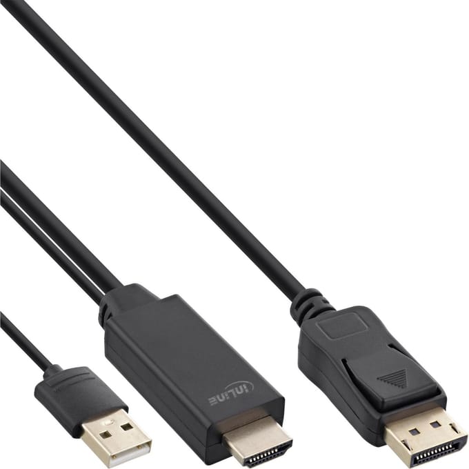 InLine HDMI - DisplayPort kabel | USB-A voeding | 4K 30Hz | 5 meter