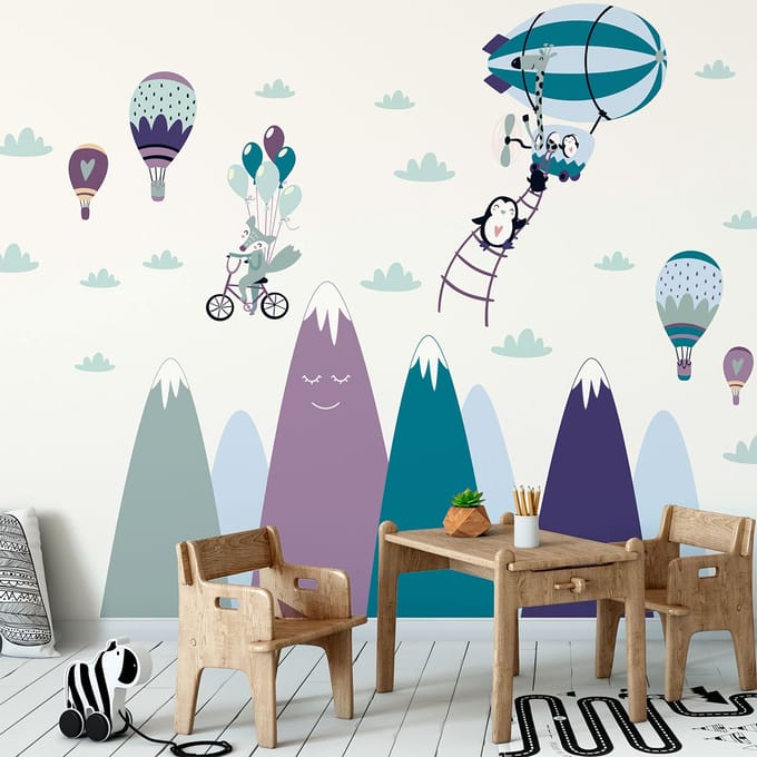Scandinavische bergstickers met leuke dieren, 70 x 105 cm