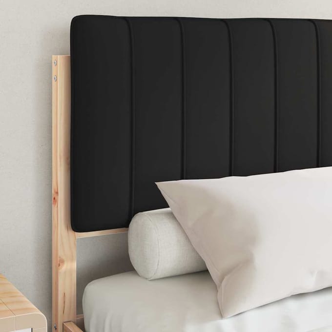 vidaXL - Bedframe - met - Gevoerde - Hoofdbord - Zwart - 135 - x - 190 - cm