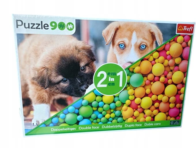 Puzzel 2-zijdig 900 elementen: Hondjes / Kleurrijke ballen