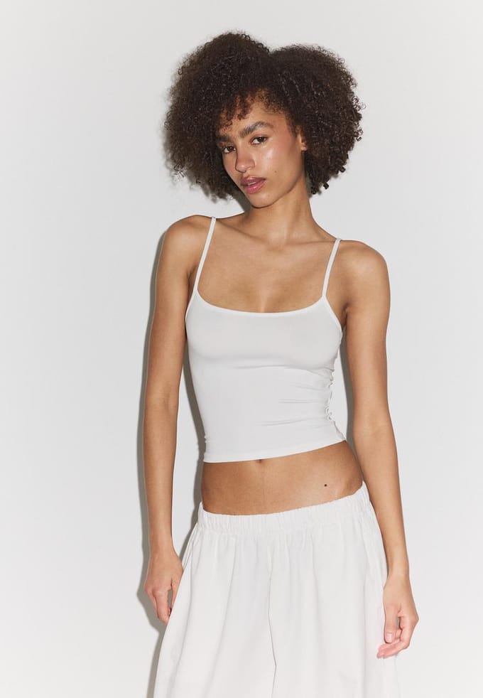 Stradivarius Top met polyamide bandjes  Ecru M