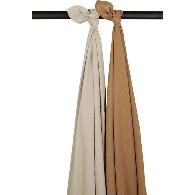Meyco Baby Uni swaddle - 2-pack - pre-washed hydrofiel - sand/toffee - 120x120cm
