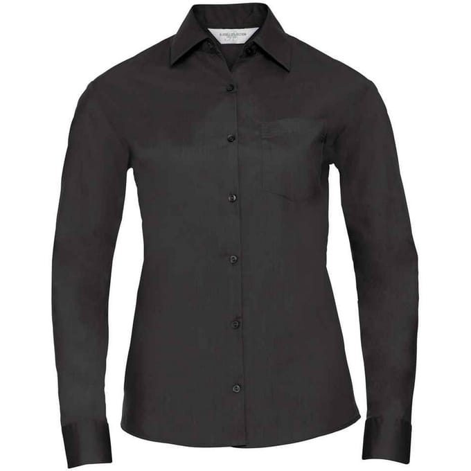 Russell Collection Dames/Dames Poplin Easy-Care Formeel Overhemd Met Lange Mouwen (Zwart)