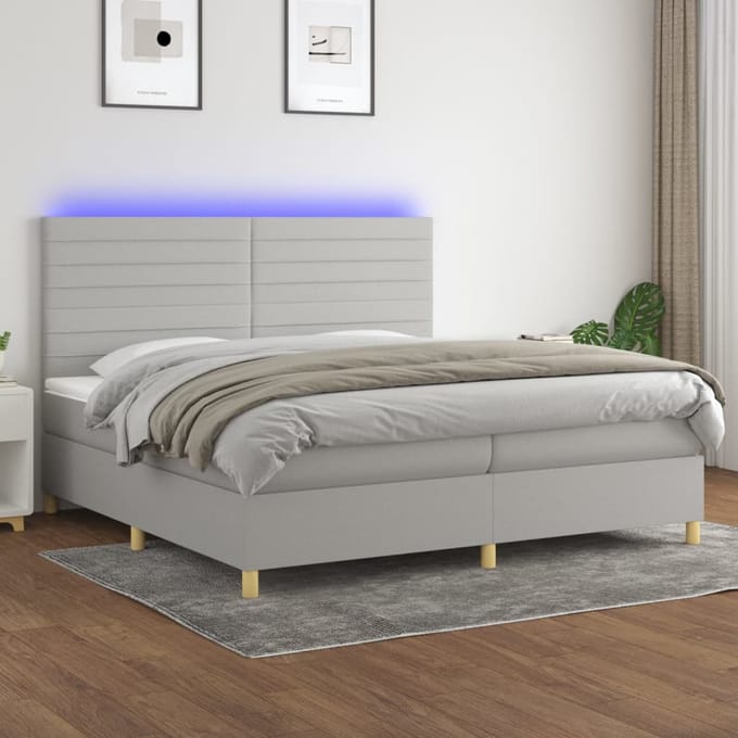 vidaXL - Boxspring - met - matras - en - LED - stof - lichtgrijs - 200x200 - cm