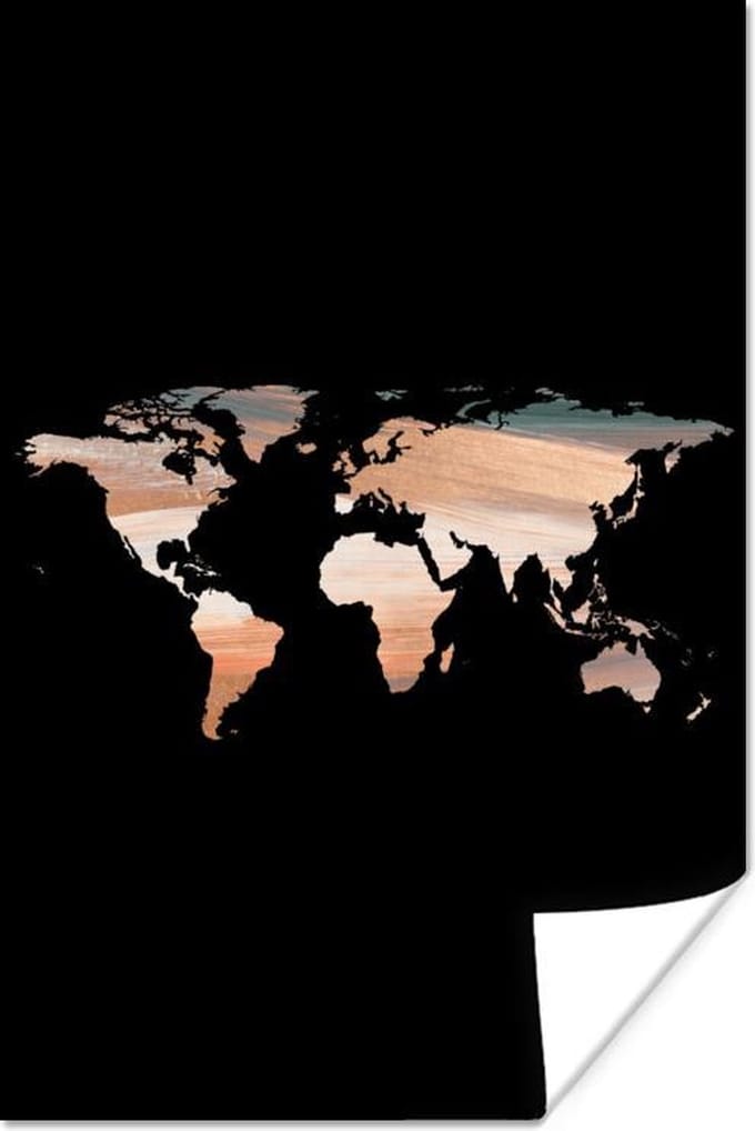 Poster Wereldkaart - Verf - Zwart - 20x30 cm