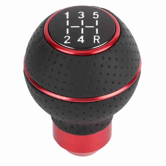 5-traps Schakelknop Pook Aluminiumlegering en Leer Handmatige Auto Accessoire Red