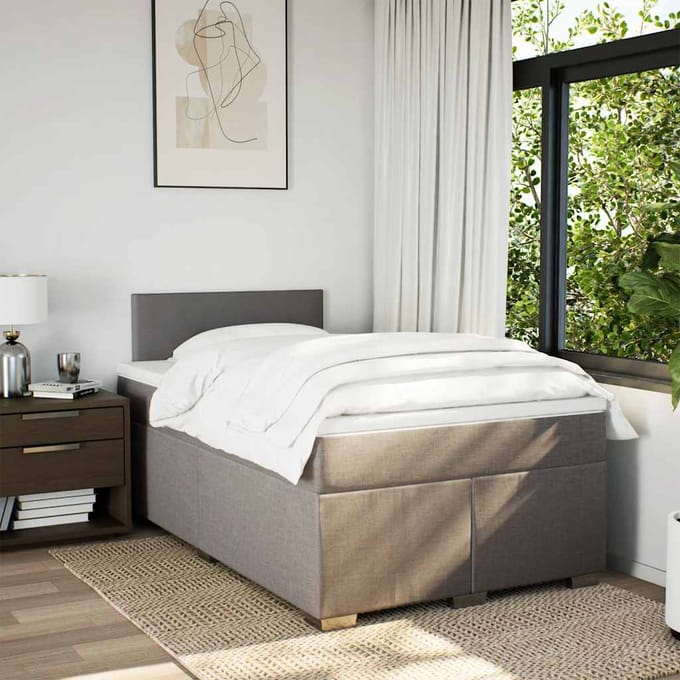 vidaXL - Boxspring - met - matras - stof - taupe - 120x190 - cm