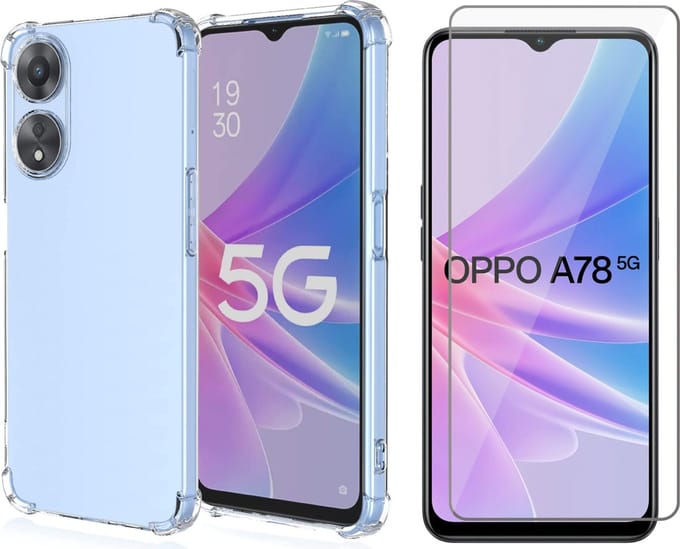 Hoesje geschikt voor Oppo A78 - Screen Protector GlassGuard - Back Cover Case ShockGuard Transparant & Screenprotector