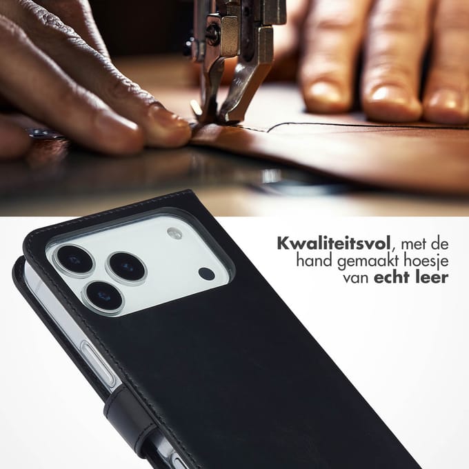 Selencia Hoesje - Geschikt voor Apple iPhone 17 Pro Max - Echt Lederen Bookcase - Zwart