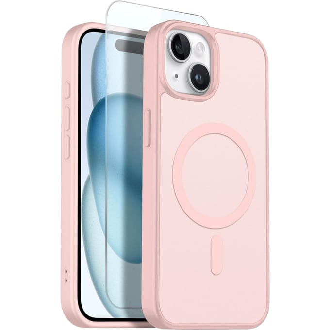Northjo 2-in-1 iPhone 15 Hoesje – Shockproof, MagSafe + Screenprotector Roze