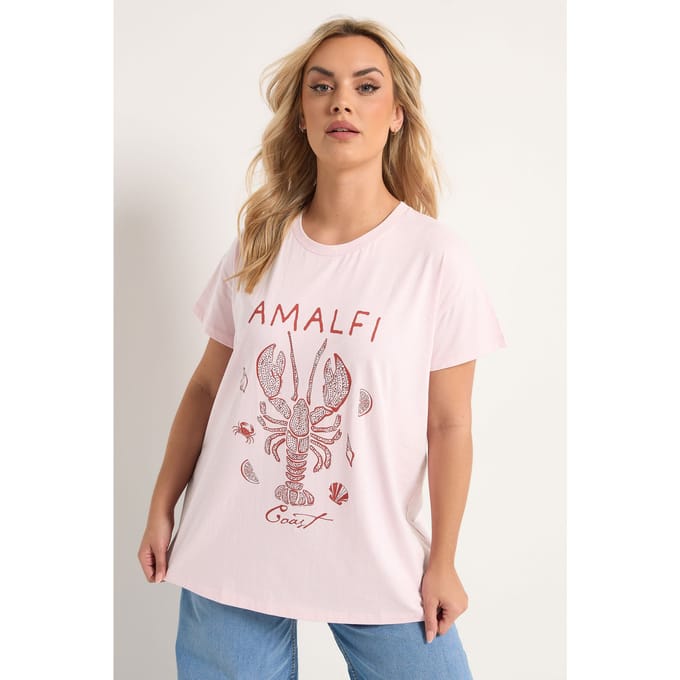 Yours Roze Tshirt Met 'Amalfi Coast' Versiering Size 54-56