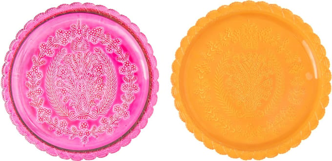 J-Line bord - glas - oranje/roze - set van 2