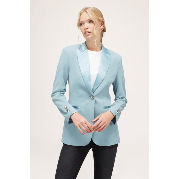 Motivi Single-breasted Jacket With Satin Inserts Sky Blue Taglia: 38 | Blazers Outlet | Donna | Blu