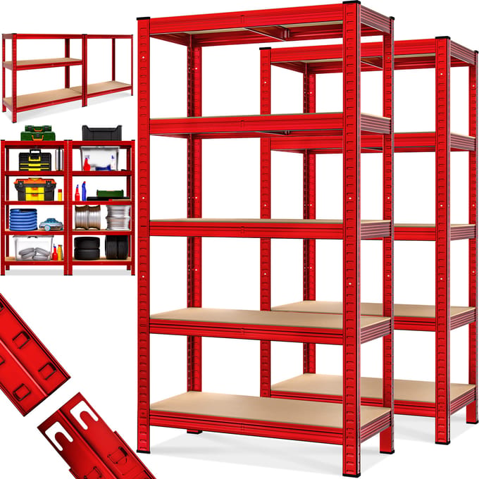 Stellingkast Set van 2 – 180x90x40cm Belastbaar tot 1750kg - Rood