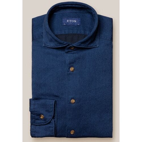 Eton Overhemd Satin Indigo Uni Garment Washed Donker Blauw / male