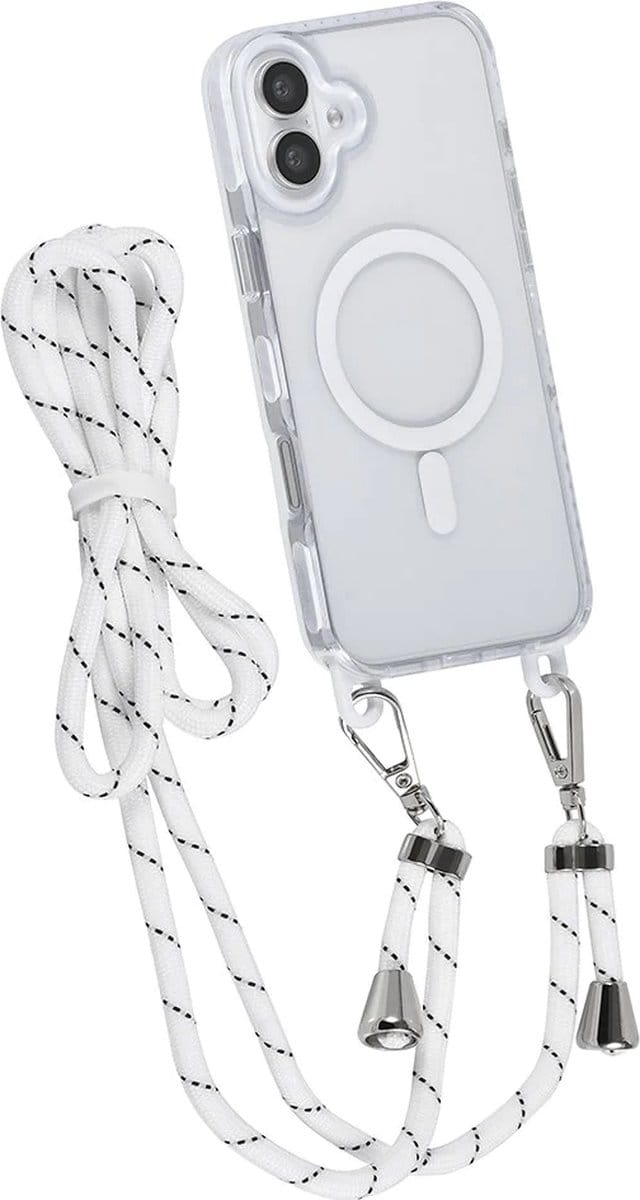 TUNIQ iPhone 16 Plus Hoesje met Koord - MagSafe Compatible - Wit Transparant
