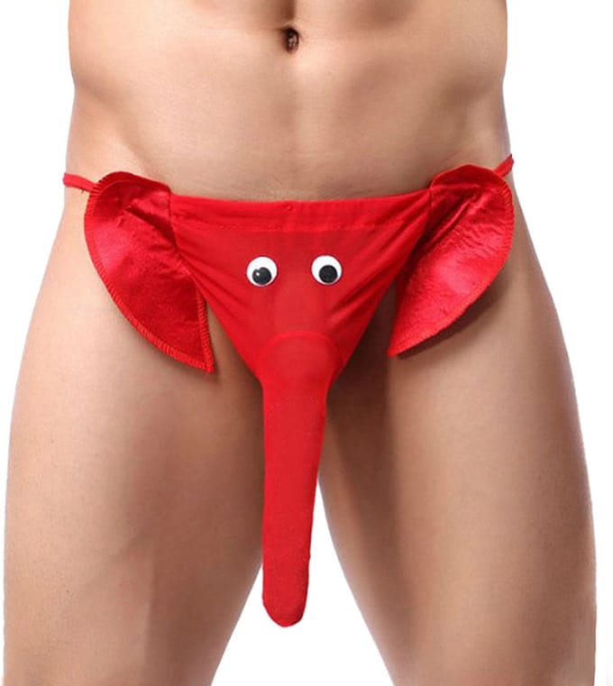 Olifant string met slurf voor mannen - rood - One size - Grappige Olifantenstring