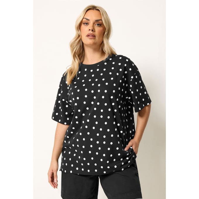 Yours Zwart Oversized Tshirt Met Stippen Size 42