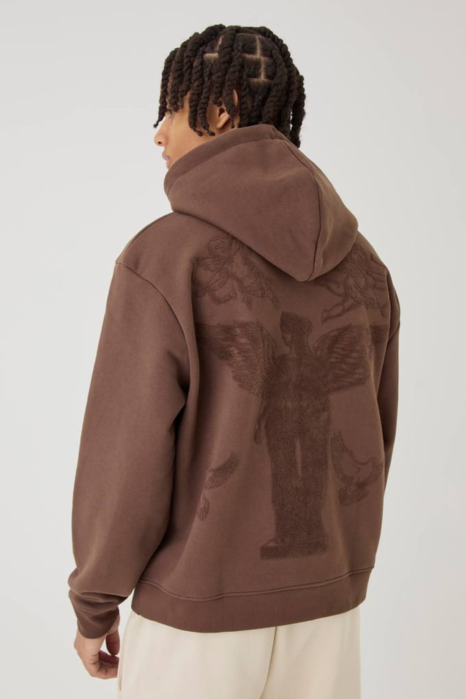 Smart Oversized Boxy Super Heavyweight Puff Print Hoodie | Chocolate | Size Medium