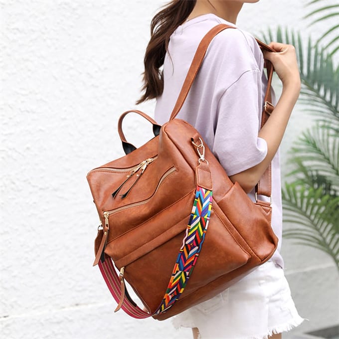 Castillo Hannah Rugzak - Dames Rugtas - Vegan Leer Schoudertas - Cognac