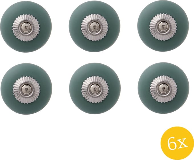 Clayre & Eef Deurknop set van 6 stuks Ø 4 cm Groen Keramiek Rond Meubelknop