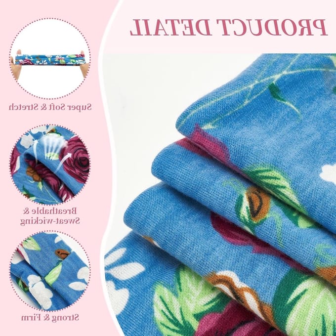 Set van 6 Elastische Brede Haarbanden, Multikleur Bloemenpatroon voor Yoga,