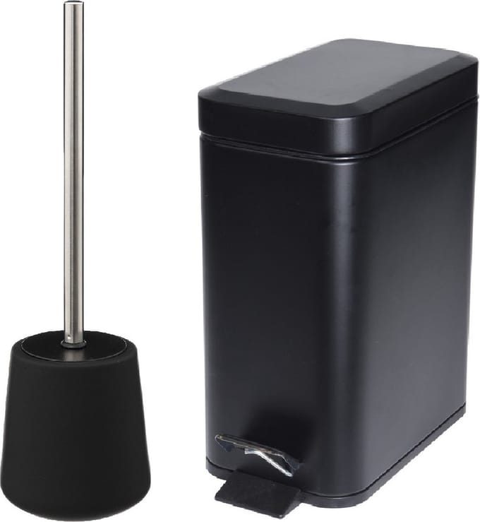 5Five Badkamer/toilet accessoires set - WC-borstel/pedaalemmer 5L- zwart - metaal/polyresin