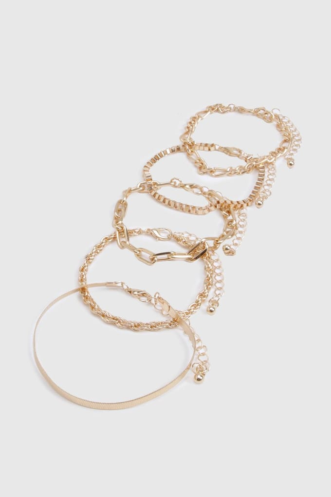 boohoo Dames 5-pack gouden gelaagde armbanden