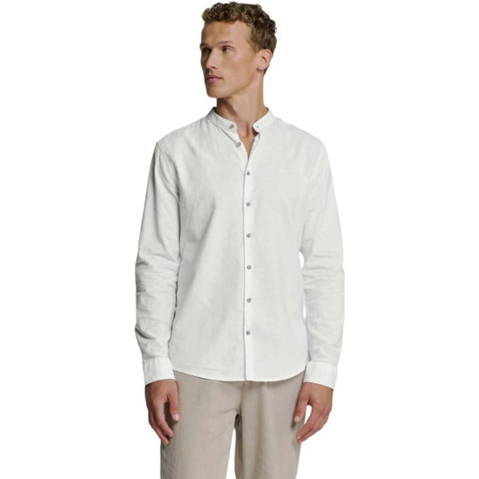 No Excess Shirt Granddad Solid With Linen White Maat: XXL | Casual Overhemden Outlet | Heren | Wit