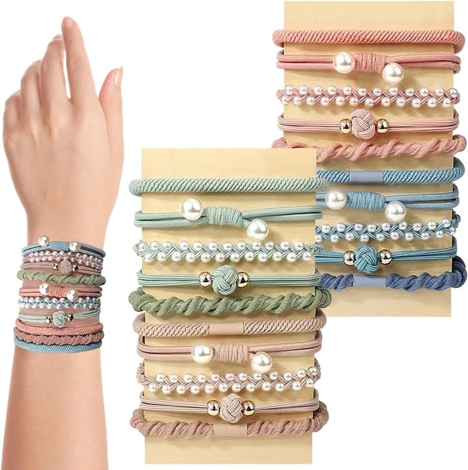 Set van 20 Boho Haarbanden, Elastische Ponytail Houders met Parels voor Dames en Meisjes, Geschikt voor Dun, Dik, Medium en Lang Haar