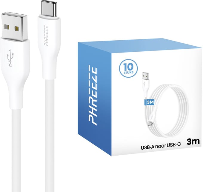 Multipack usb naar usb C kabels 3m - Charging cables - 10 pack