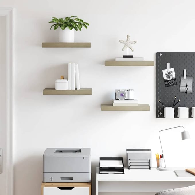 vidaXL - Wandschappen - zwevend - 4 - st - 40x23,5x3,8 - cm - MDF - eikenkleurig